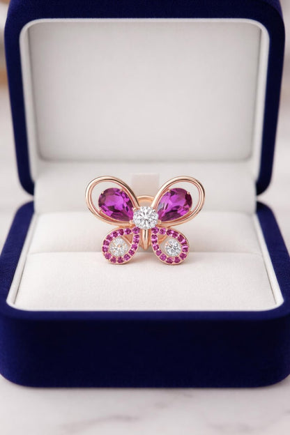 Pink Butterfly Stud Earrings Brass Gold Plated CZ Dainty Valentine Gift For Her