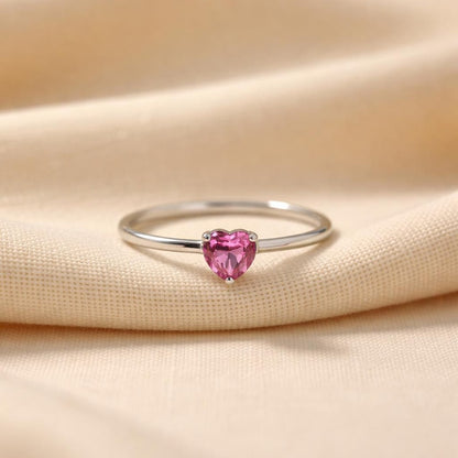 Pink Ruby Heart Ring | Sterling Silver, Ruby CZ Solitaire 1