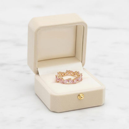 Pink Sapphire Cluster Ring 925 Sterling Silver Wedding & Engagement Stacking Band | 14k Yellow Gold Plated Pear Cut Ring for Women 3