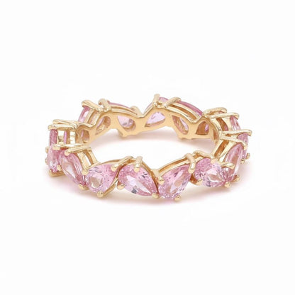Pink Sapphire Cluster Ring 925 Sterling Silver Wedding & Engagement Stacking Band | 14k Yellow Gold Plated Pear Cut Ring for Women 4