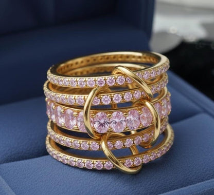 Pink Sapphire Five Interlocking Spinner Ring, 14k Gold Multi Linked Band 3
