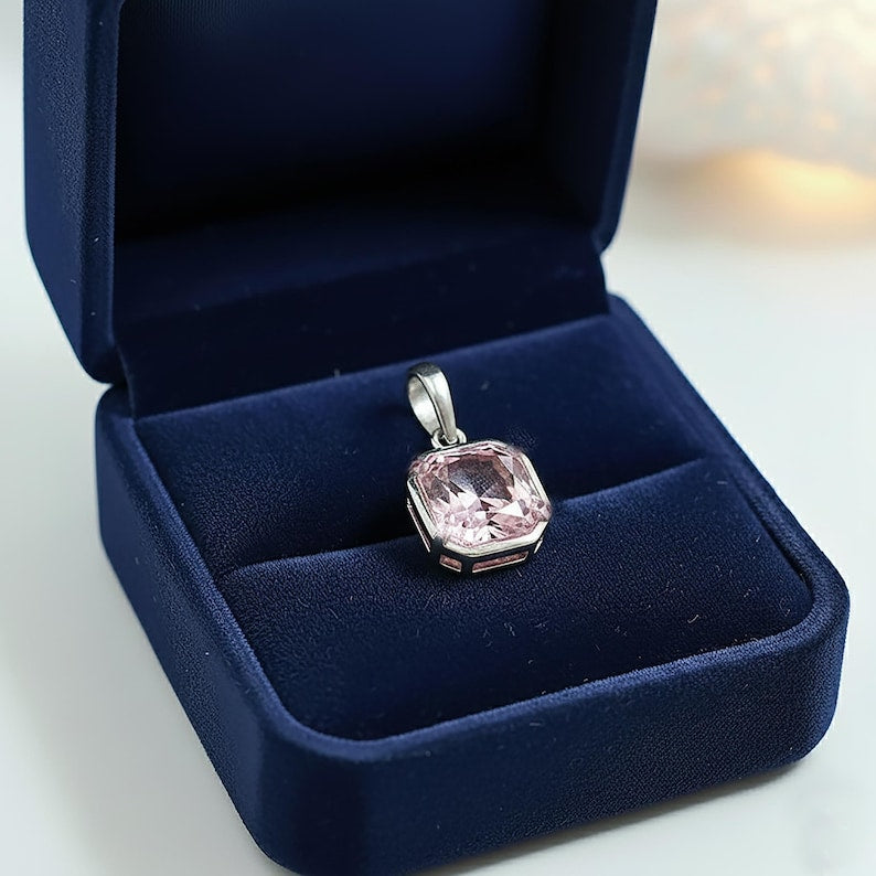 Pink Sapphire Octagon Pendant 925 Silver USA devikagemsjewels