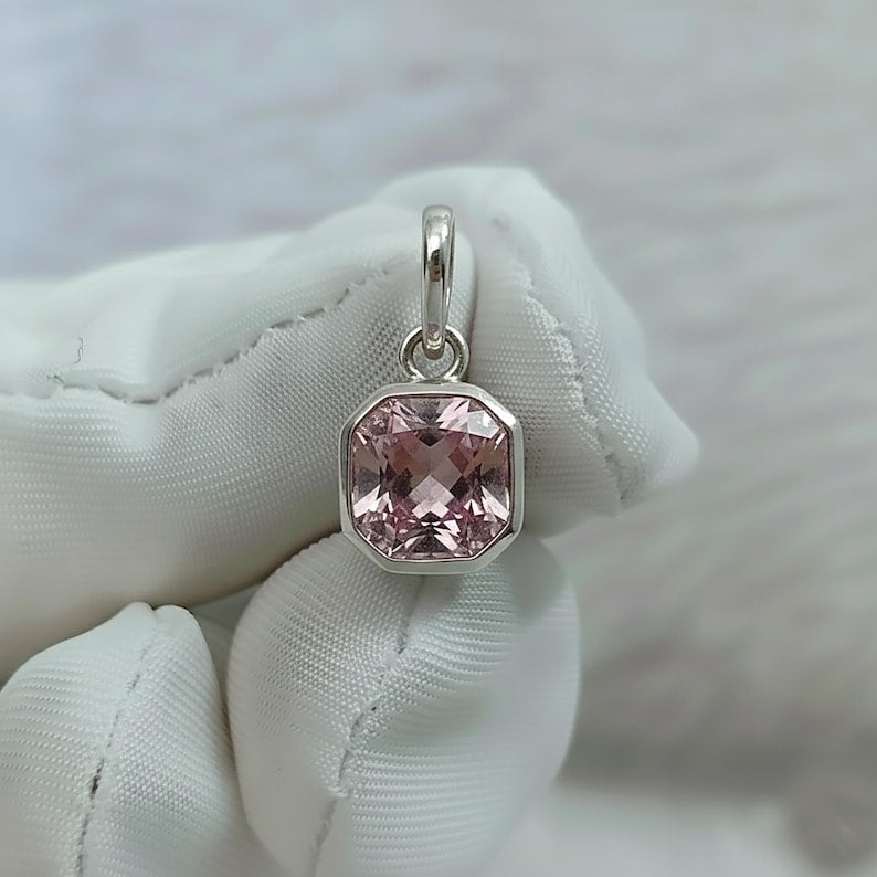Pink Sapphire Octagon Pendant 925 Silver USA devikagemstone
