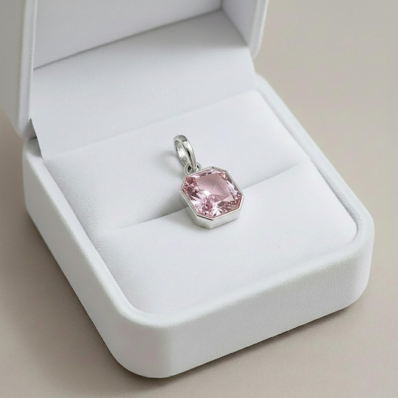 Pink Sapphire Octagon Pendant 925 Silver USA devikajewelry
