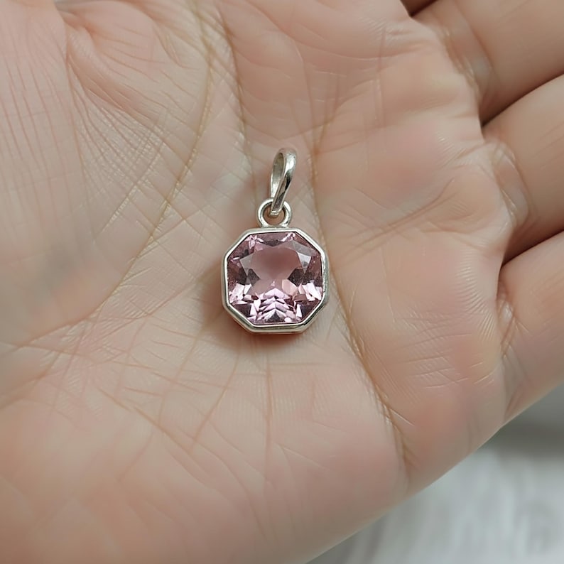 Pink Sapphire Octagon Pendant 925 Silver USA devikajewelrygemstone