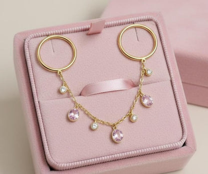 Pink Sapphire and Diamond Two Finger Drop Chain Ring 2