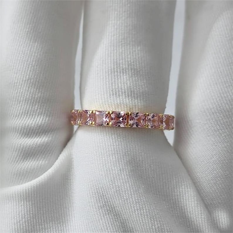 Princess Cut Pink Sapphire Full Eternity Band 925 Sterling Silver
