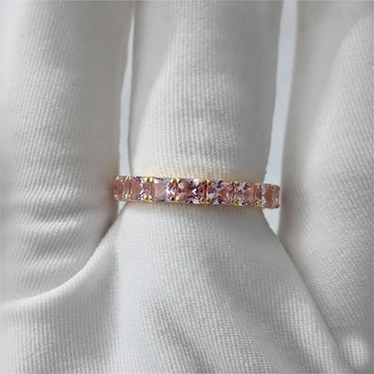 Princess Cut Pink Sapphire Full Eternity Band 925 Sterling Silver