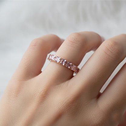 Princess Cut Pink Sapphire Full Eternity Band 925 Sterling Silver 2
