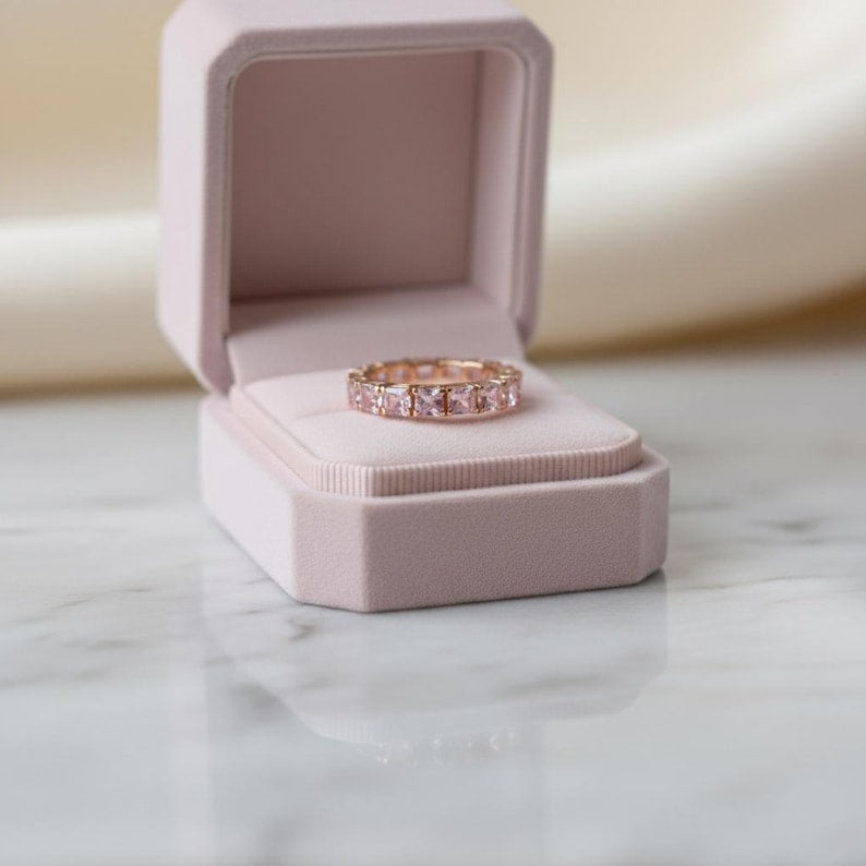 Princess Cut Pink Sapphire Full Eternity Band 925 Sterling Silver 3
