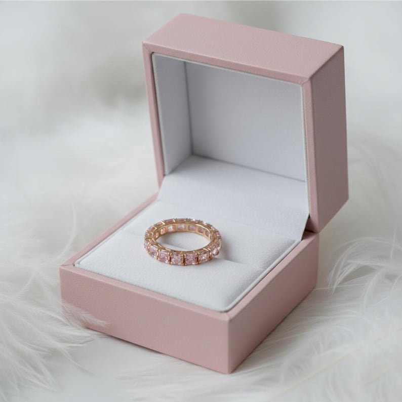 Princess Cut Pink Sapphire Full Eternity Band 925 Sterling Silver 4
