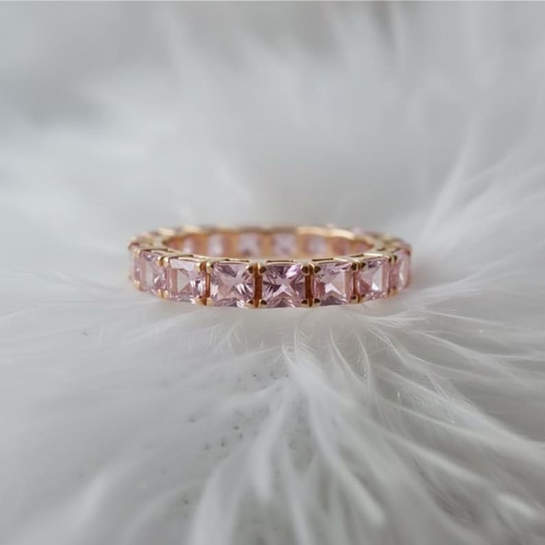Princess Cut Pink Sapphire Full Eternity Band 925 Sterling Silver 5