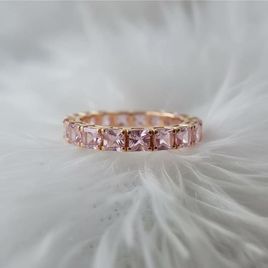 Princess Cut Pink Sapphire Full Eternity Band 925 Sterling Silver 5