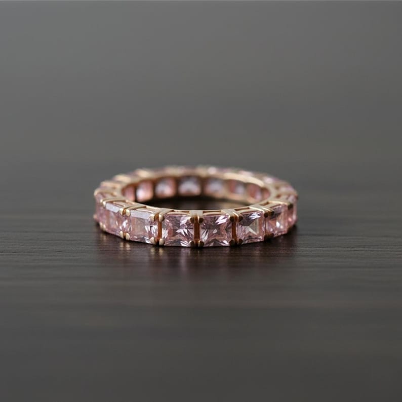 Princess Cut Pink Sapphire Full Eternity Band 925 Sterling Silver 6