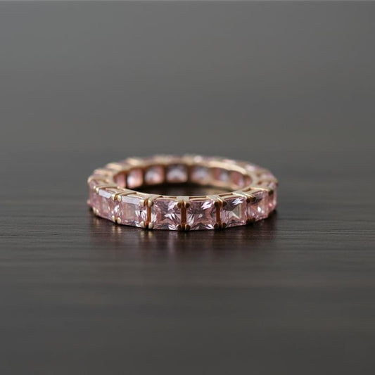 Princess Cut Pink Sapphire Full Eternity Band 925 Sterling Silver 6