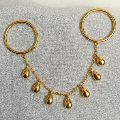 Double Finger Ring Pear Drop Charm | Two Finger Chain Band | Wedding Jewelry | Gift For Her | Unique Statement Ring