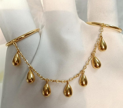 Double Finger Ring Pear Drop Charm | Two Finger Chain Band | Wedding Jewelry | Gift For Her | Unique Statement Ring