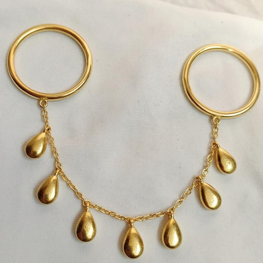 Double Finger Ring Pear Drop Charm | Two Finger Chain Band | Wedding Jewelry | Gift For Her | Unique Statement Ring