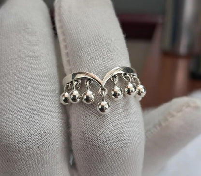 Round Drop Sterling Silver Ring, Handmade Dangling Charms Ring 1