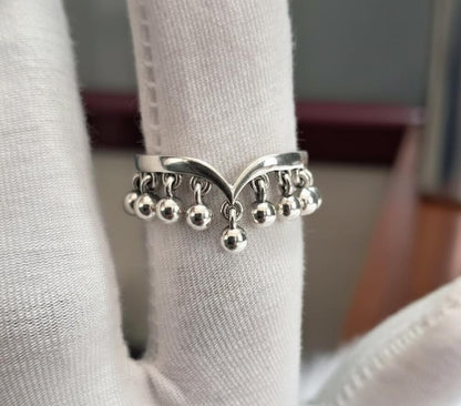 Round Drop Sterling Silver Ring, Handmade Dangling Charms Ring 2