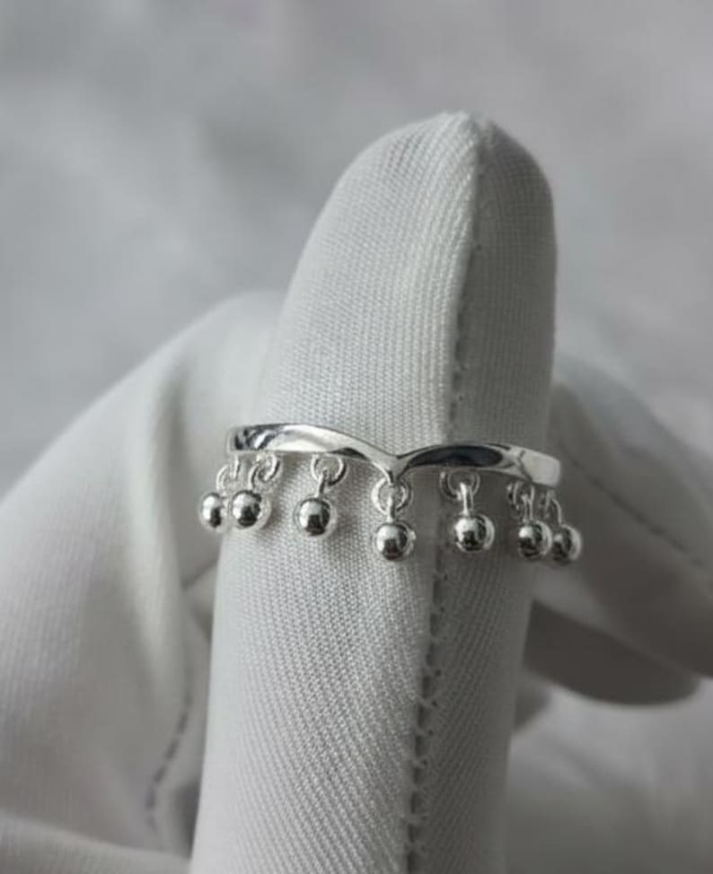 Round Drop Sterling Silver Ring, Handmade Dangling Charms Ring 3