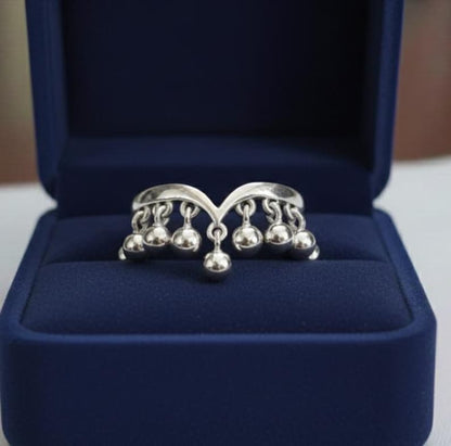 Round Drop Sterling Silver Ring, Handmade Dangling Charms Ring 4