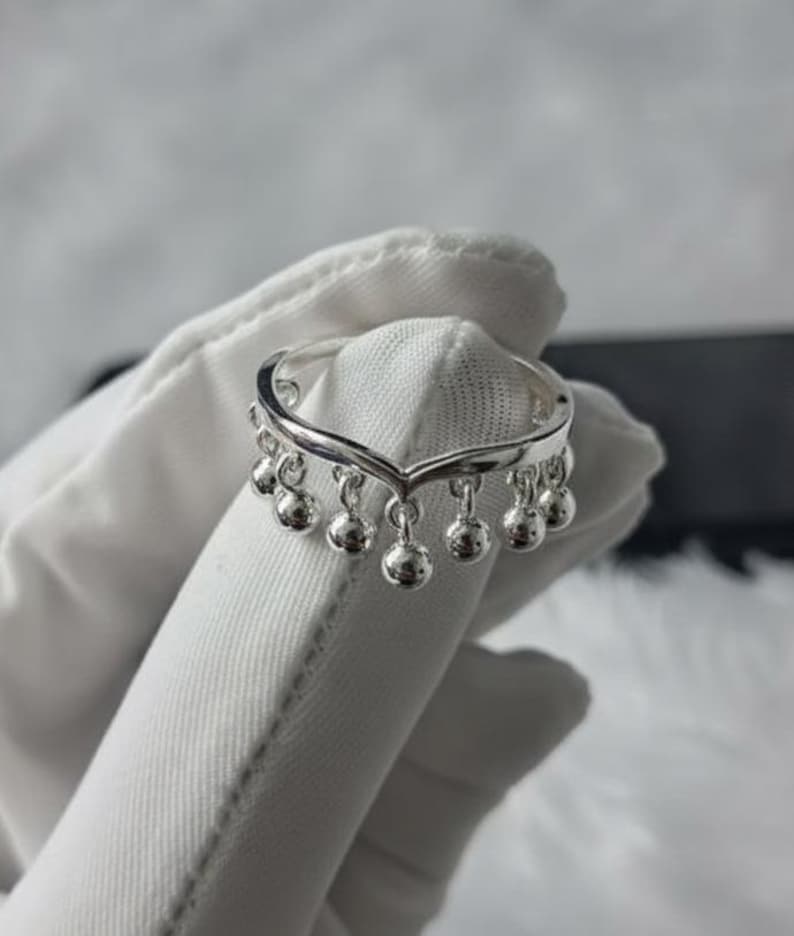 Round Drop Sterling Silver Ring, Handmade Dangling Charms Ring 5
