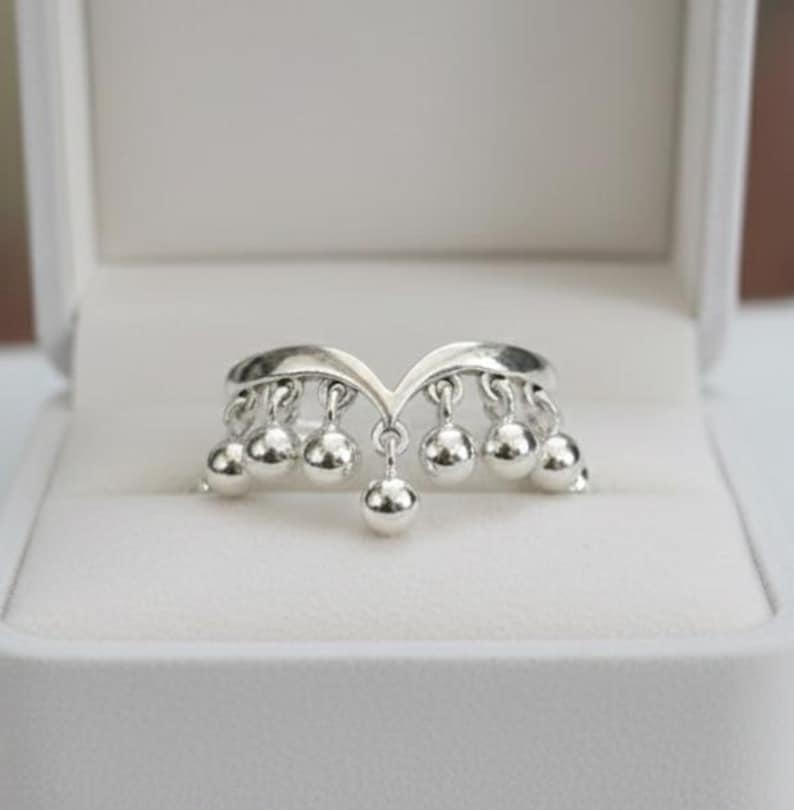 Round Drop Sterling Silver Ring, Handmade Dangling Charms Ring 8