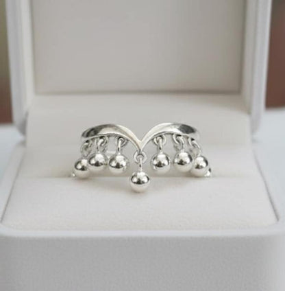 Round Drop Sterling Silver Ring, Handmade Dangling Charms Ring 8