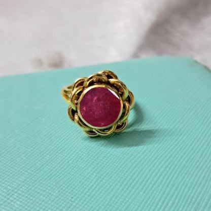 Round Ruby Cockatiel Wedding Ring 14k Yellow Gold Engagement Ring 925 Silver deviuka