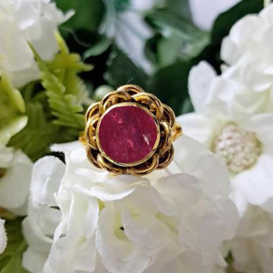 Round Ruby Cockatiel Wedding Ring 14k Yellow Gold Engagement Ring 925 Silver devikaa