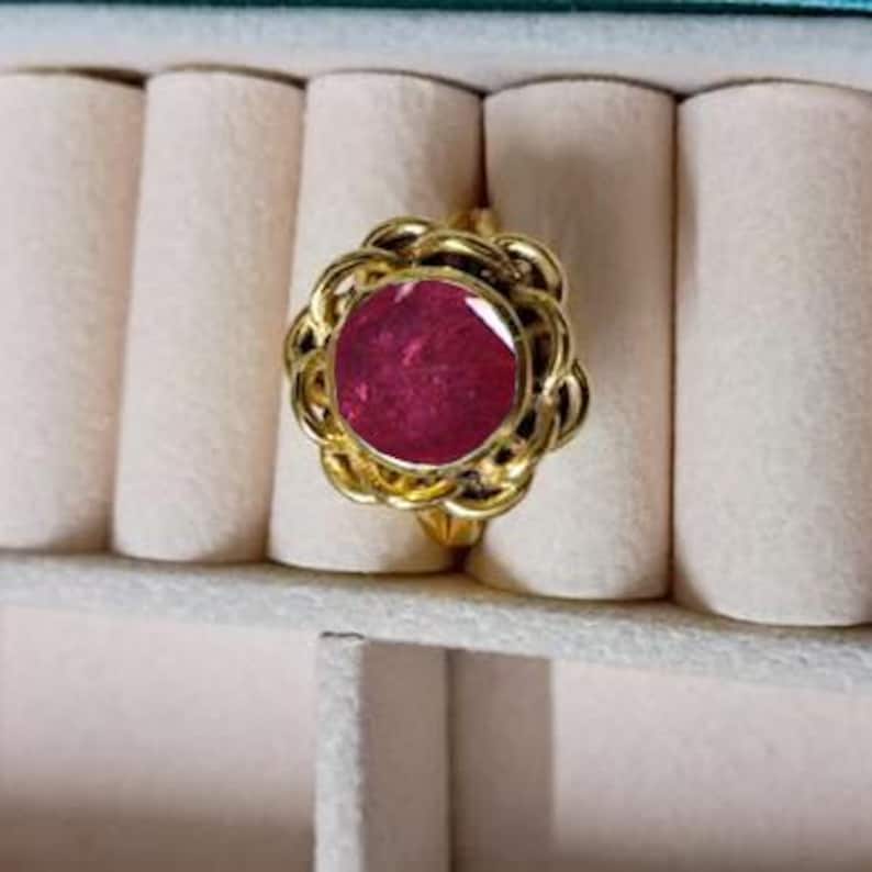 Round Ruby Cockatiel Wedding Ring 14k Yellow Gold Engagement Ring 925 Silver devika