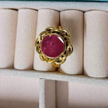 Round Ruby Cockatiel Wedding Ring 14k Yellow Gold Engagement Ring 925 Silver devika