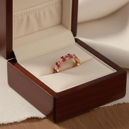 Ruby Baguette CZ Eternity Band Ring – Brass Gold Plated Stackable Channel Set Band 3