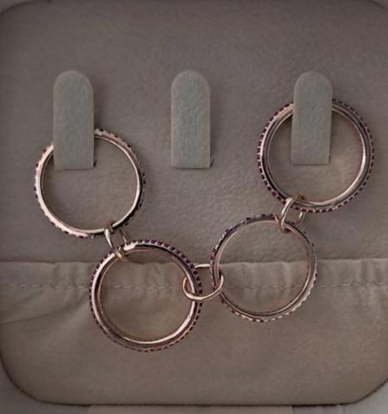 Ruby Diamond Interlocking Band Ring, Sterling Silver Spinner Ring, 14k Rose Gold - devikajewels