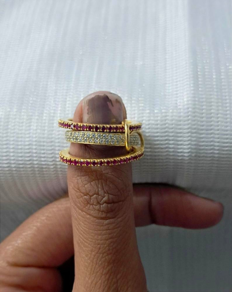 Ruby Diamond Interlocking Ring, 14k Gold Multi Linked Connected Band deviika