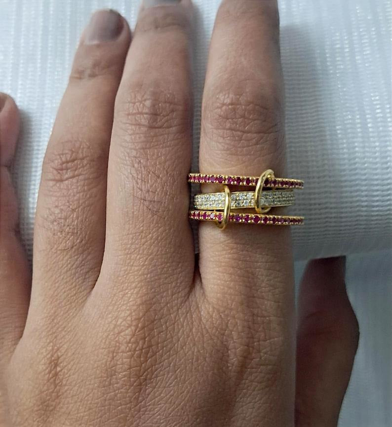 Ruby Diamond Interlocking Ring, 14k Gold Multi Linked Connected Band devika gem jewels