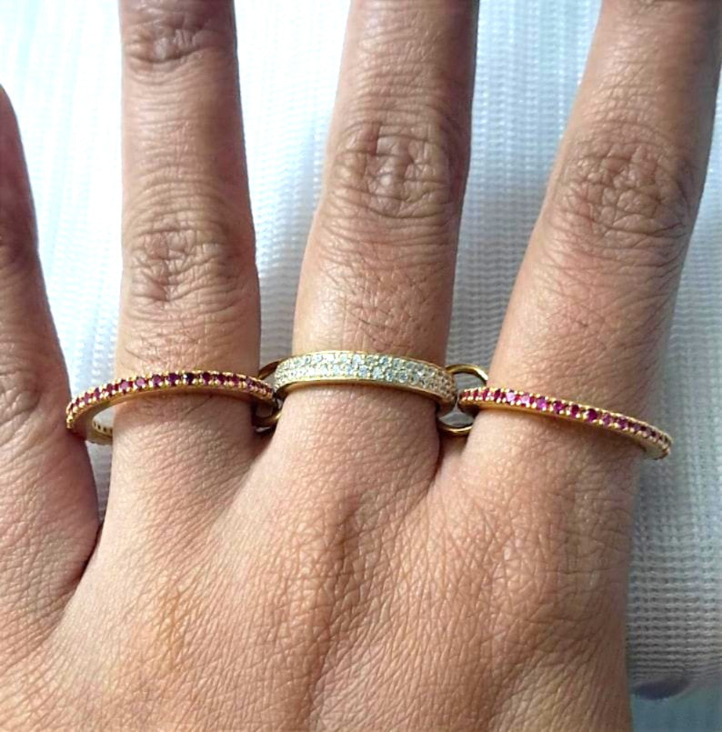 Ruby Diamond Interlocking Ring, 14k Gold Multi Linked Connected Band davika jewery