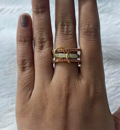 Ruby Diamond Interlocking Ring, 14k Gold Multi Linked Connected Band devika jewels