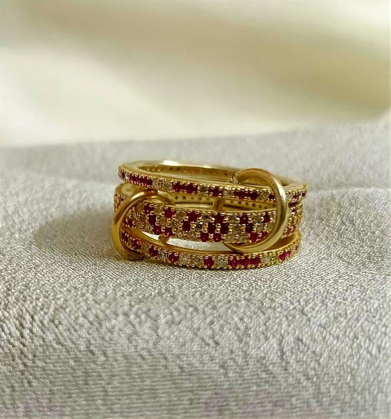 Ruby Diamond Interlocking Spinner Multi linked Band in 925 Silver  -devika