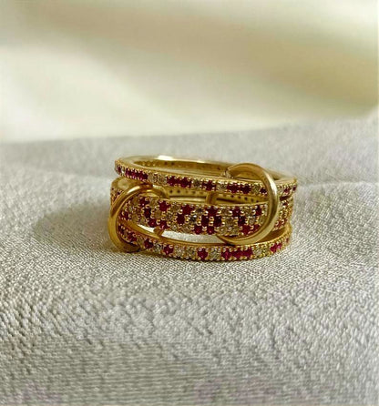 Ruby Diamond Interlocking Spinner Multi linked Band in 925 Silver  -devika