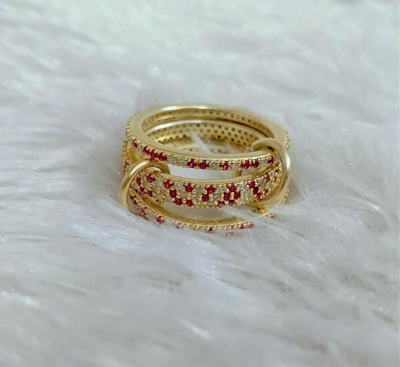 Ruby Diamond Interlocking Spinner Multi linked Band in 925 Silver  gems