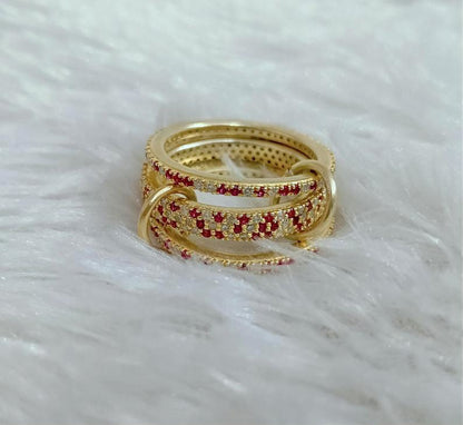 Ruby Diamond Interlocking Spinner Multi linked Band in 925 Silver  gems