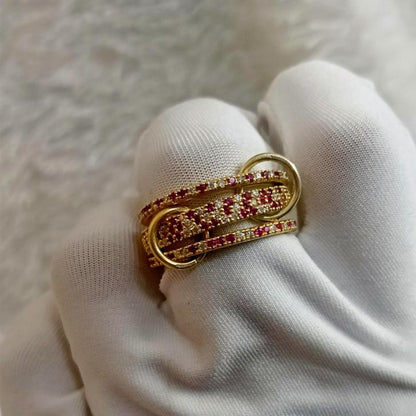 Ruby Diamond Interlocking Spinner Multi linked Band in 925 Silver  2 deviika