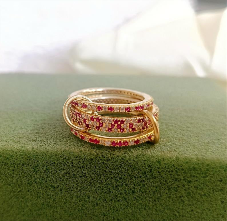 Ruby Diamond Interlocking Spinner Multi linked Band in 925 Silver  - devika gems
