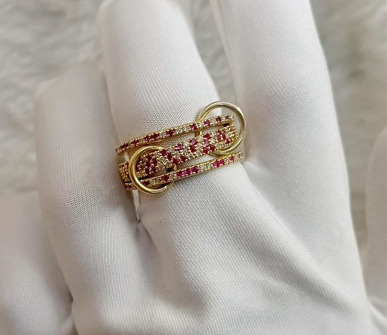 Ruby Diamond Interlocking Spinner Multi linked Band in 925 Silver  gemsdevika