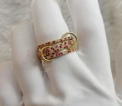 Ruby Diamond Interlocking Spinner Multi linked Band in 925 Silver  gemsdevika