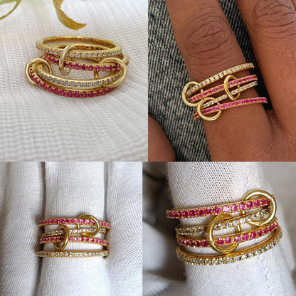 Ruby Diamond Interlocking Spinner Multi linked Band in 925 Silver Handmade Jewelry - devika jewels