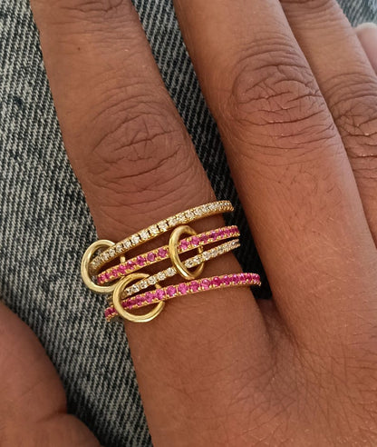 Ruby Diamond Interlocking Spinner Multi linked Band in 925 Silver Handmade Jewelry davika