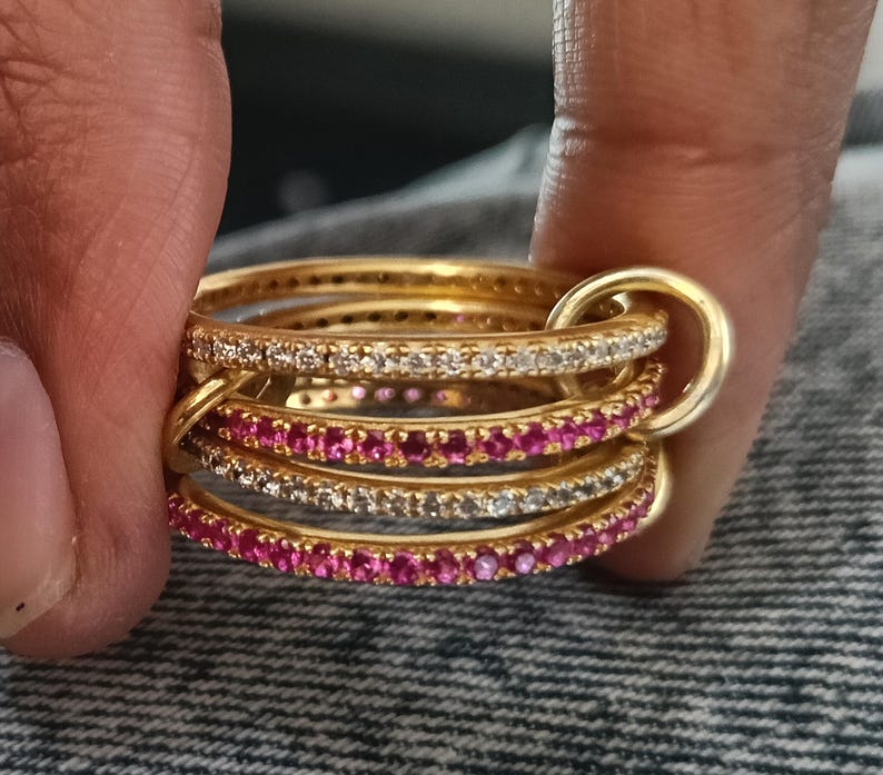 Ruby Diamond Interlocking Spinner Multi linked Band in 925 Silver Handmade Jewelry - devikajewls ring